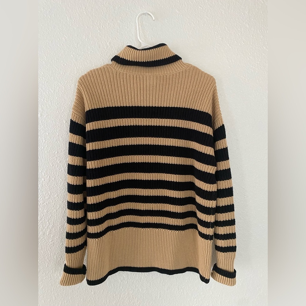 Cabi winter turtleneck Striped Black and Tan Sweater - Picture 5 of 5
